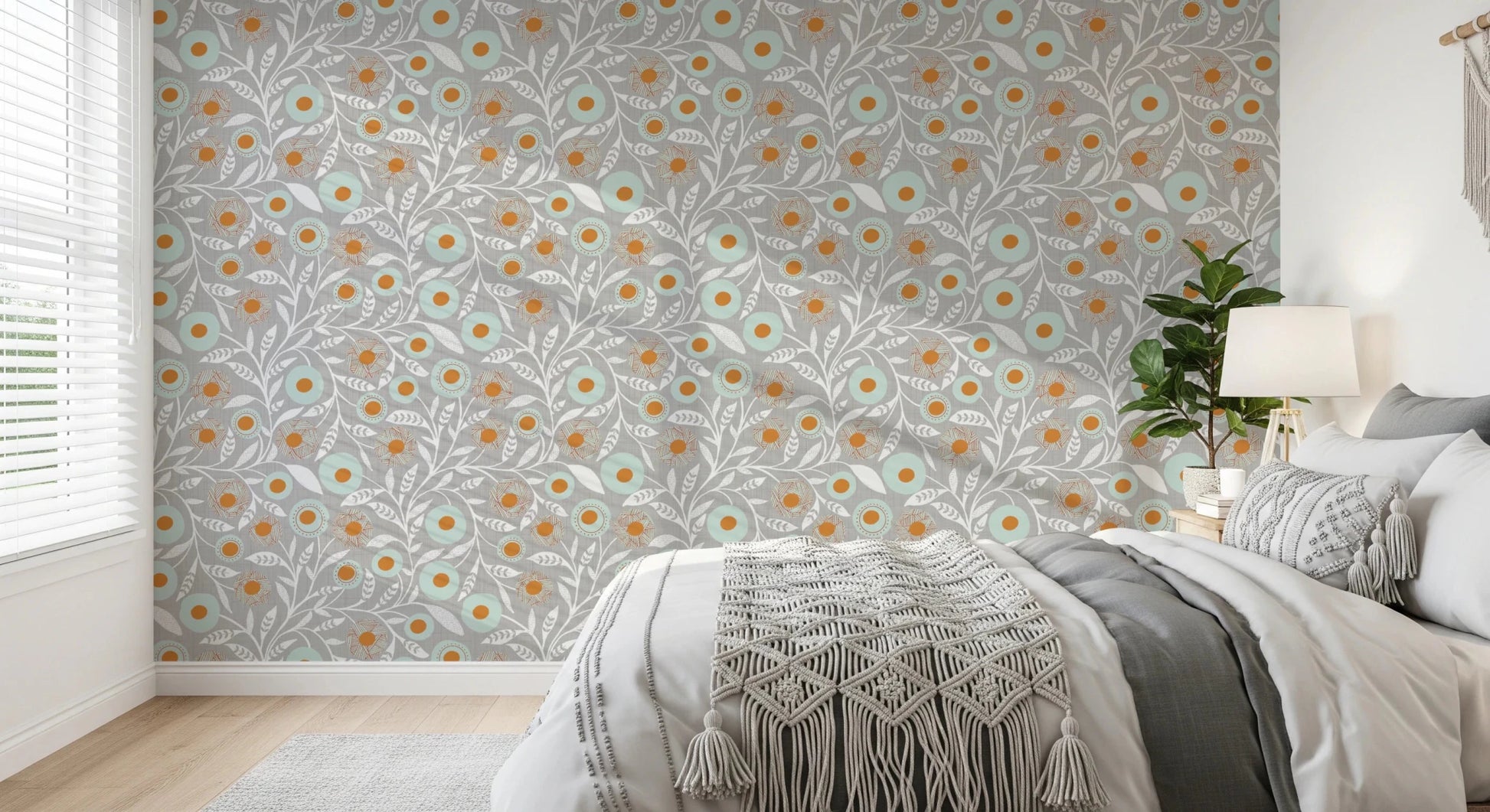 Cozy Scandi Folk Floral Warm Linen - Craft Botanical Wallpaper⁠