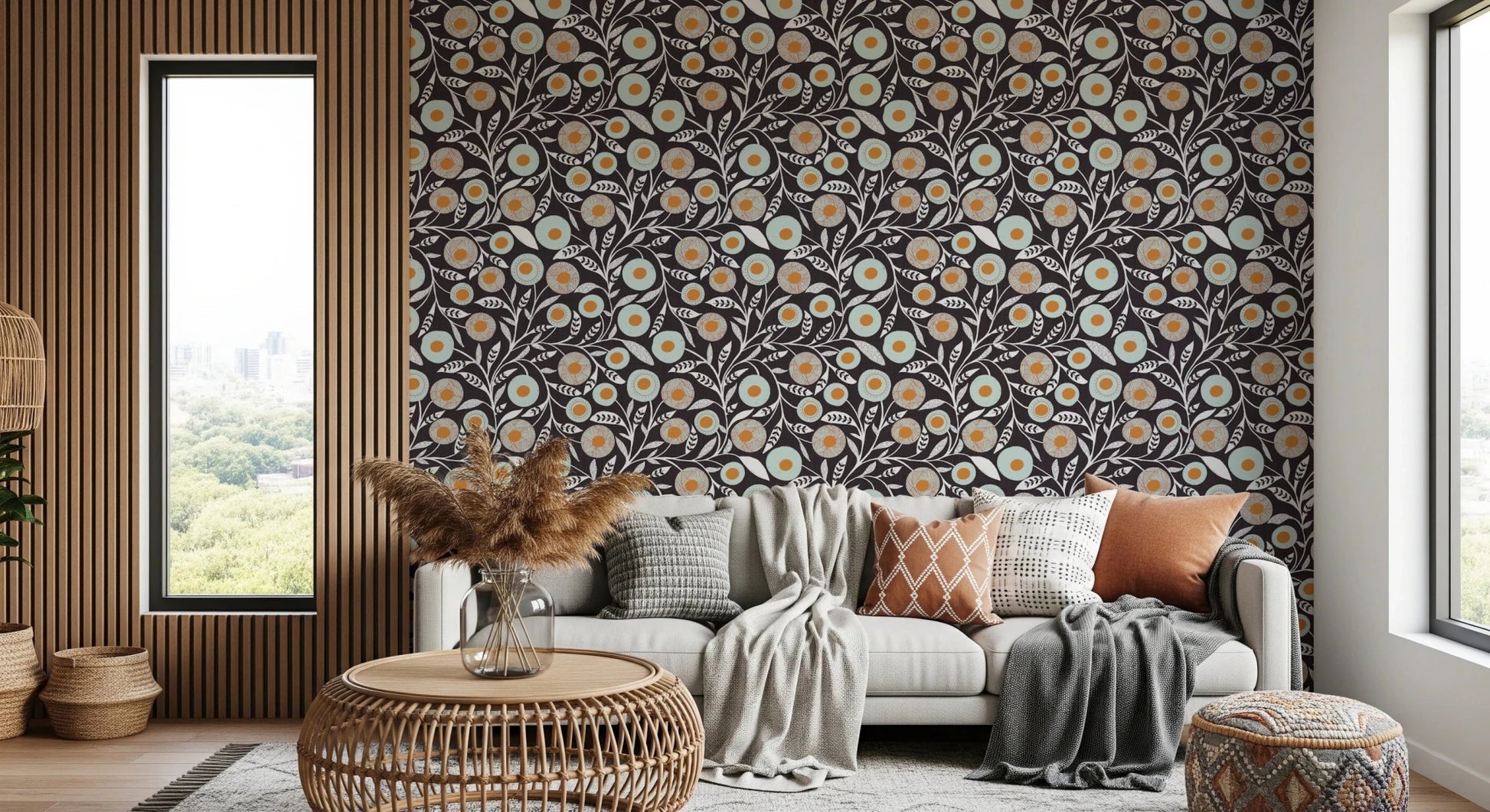 Cozy Scandi Folk Floral Warm Linen - Craft Botanical Wallpaper⁠