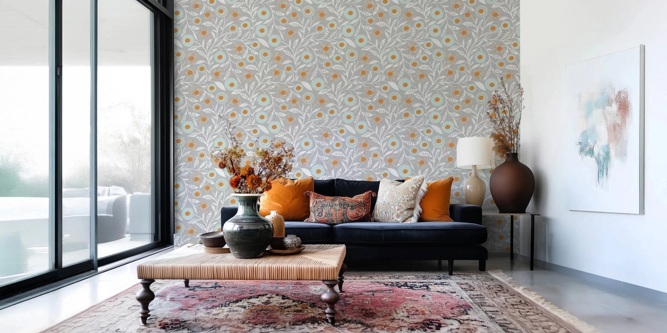 Cozy Scandi Folk Floral Warm Linen - Craft Botanical Wallpaper⁠