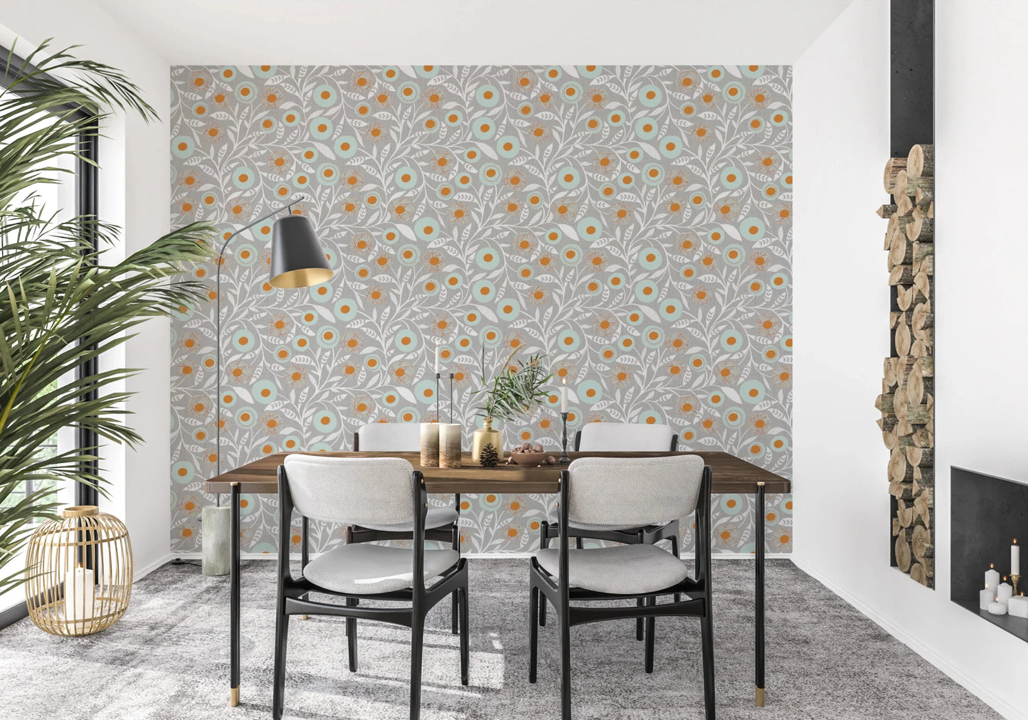 Cozy Scandi Folk Floral Warm Linen - Craft Botanical Wallpaper⁠