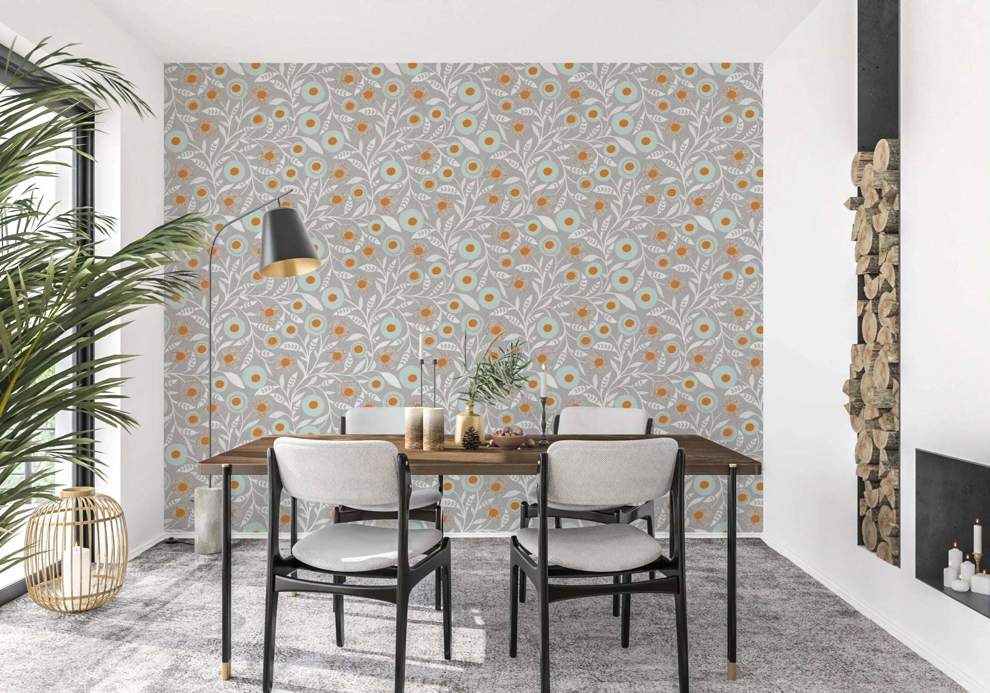 Cozy Scandi Folk Floral Warm Linen - Craft Botanical Wallpaper⁠