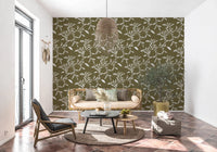 Cozy Scandi Folk Leaf Vine Earthy Olive - Craft Blender Wallpaper⁠