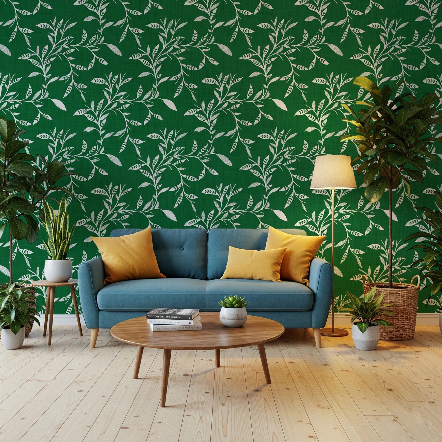 Cozy Scandi Folk Leaf Vine Forest Green - Craft Blender Wallpaper⁠