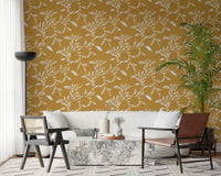 Cozy Scandi Folk Leaf Vine Honey Mustard - Craft Blender Wallpaper⁠