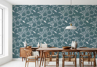 Cozy Scandi Folk Leaf Vine Nordic Blue Grey - Craft Blender Wallpaper⁠