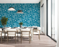 Cozy Scandi Folk Leaf Vine Nordic Teal - Craft Blender Wallpaper⁠