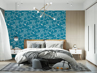 Cozy Scandi Folk Leaf Vine Nordic Teal - Craft Blender Wallpaper⁠