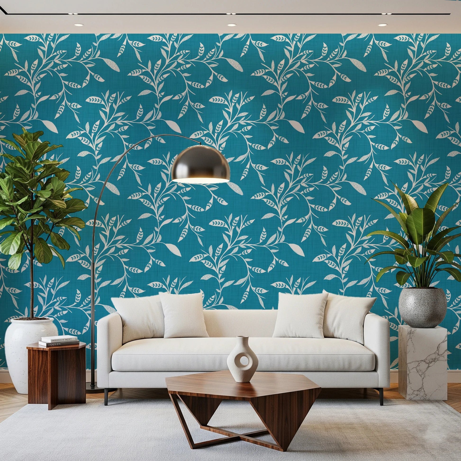 Cozy Scandi Folk Leaf Vine Nordic Teal - Craft Blender Wallpaper⁠