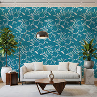 Cozy Scandi Folk Leaf Vine Nordic Teal - Craft Blender Wallpaper⁠