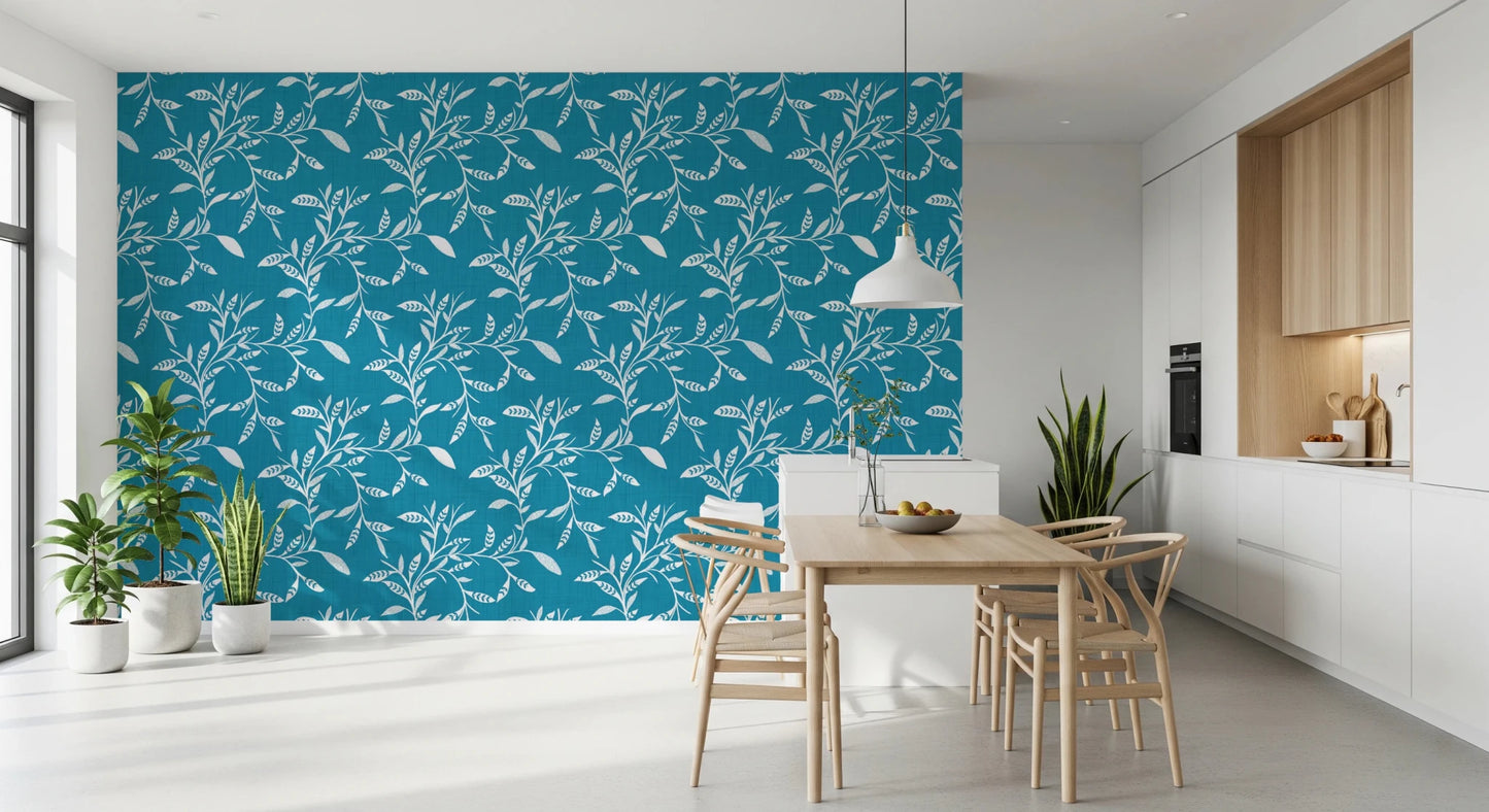 Cozy Scandi Folk Leaf Vine Nordic Teal - Craft Blender Wallpaper⁠