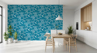 Cozy Scandi Folk Leaf Vine Nordic Teal - Craft Blender Wallpaper⁠