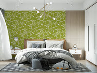Cozy Scandi Folk Leaf Vine Olive Chartreuse - Craft Blender Wallpaper⁠