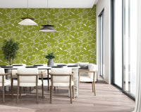 Cozy Scandi Folk Leaf Vine Olive Chartreuse - Craft Blender Wallpaper⁠