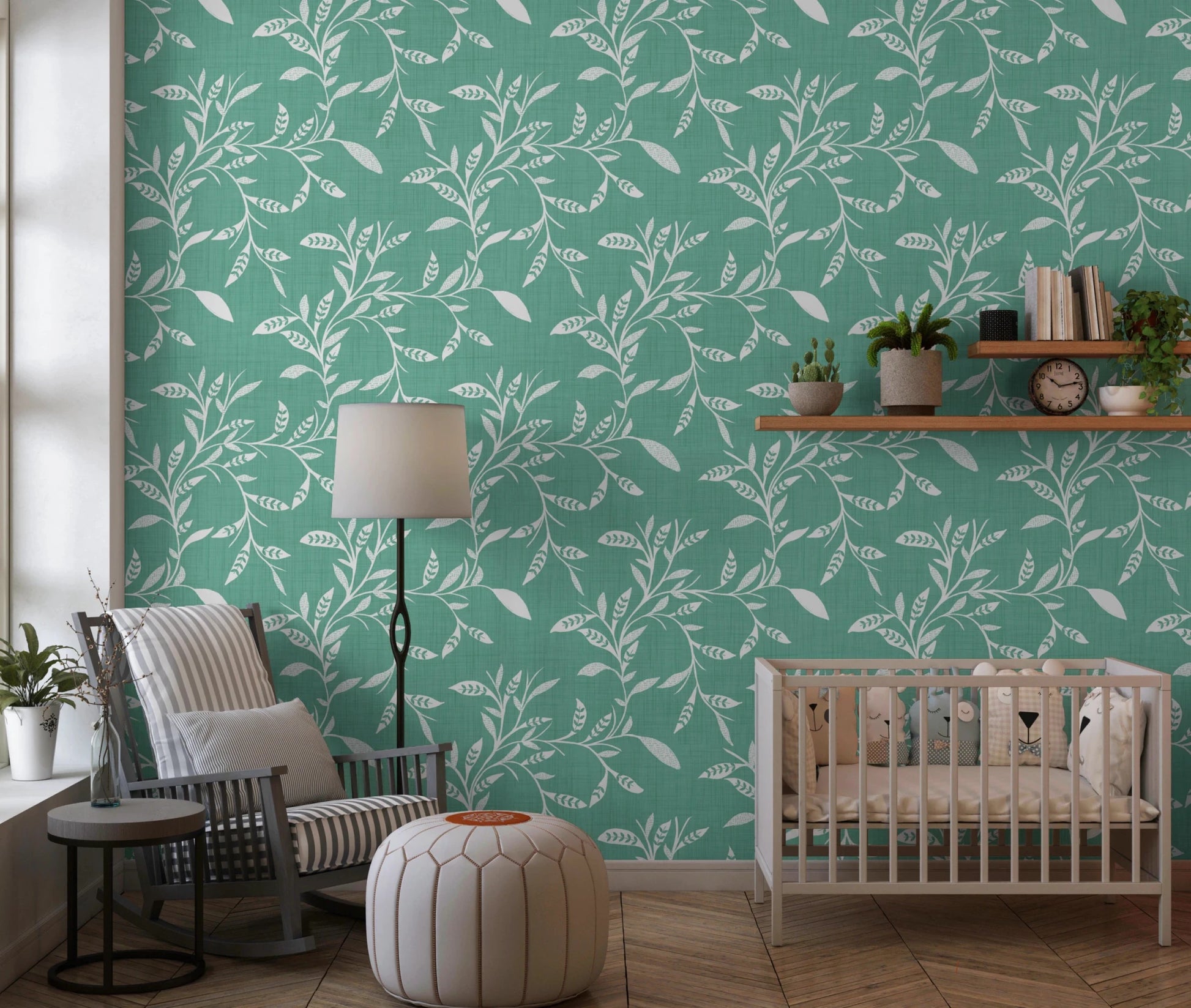 Cozy Scandi Folk Leaf Vine Sage Mint - Craft Blender Wallpaper⁠