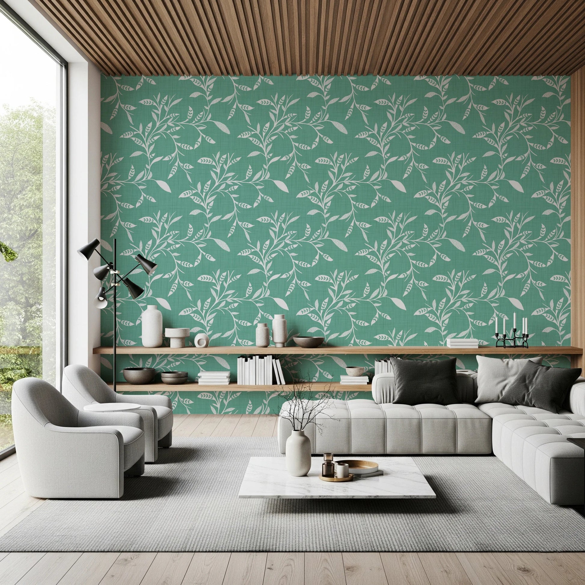Cozy Scandi Folk Leaf Vine Sage Mint - Craft Blender Wallpaper⁠