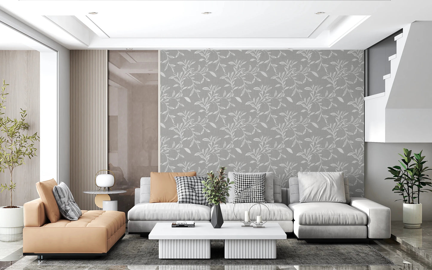 Cozy Scandi Folk Leaf Vine Warm Linen - Craft Blender Wallpaper⁠