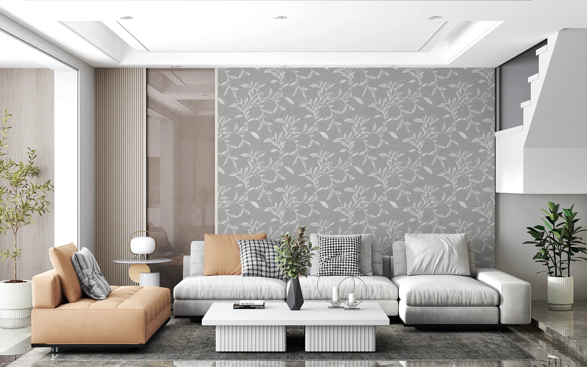 Cozy Scandi Folk Leaf Vine Warm Linen - Craft Blender Wallpaper⁠