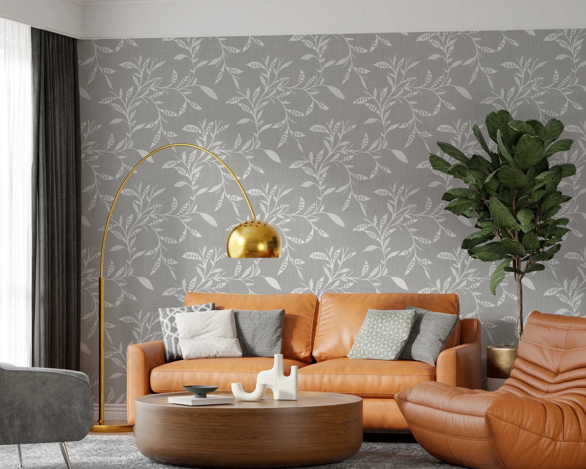 Cozy Scandi Folk Leaf Vine Warm Linen - Craft Blender Wallpaper⁠