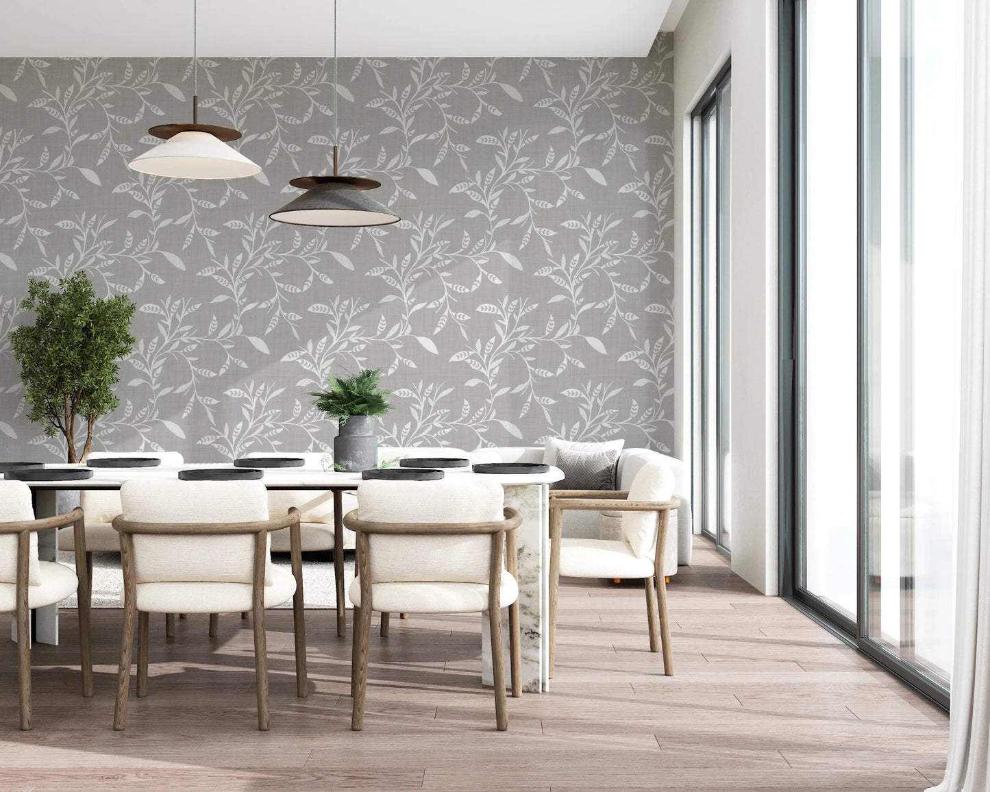 Cozy Scandi Folk Leaf Vine Warm Linen - Craft Blender Wallpaper⁠