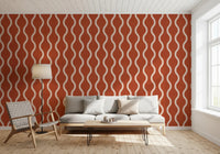 Cozy Scandi Folk Wavy Stripe Burnt Terracotta - Craft Stripe Wallpaper⁠