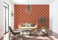 Cozy Scandi Folk Wavy Stripe Burnt Terracotta - Craft Stripe Wallpaper⁠