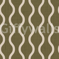 Cozy Scandi Folk Wavy Stripe Earthy Olive - Craft Stripe Wallpaper⁠