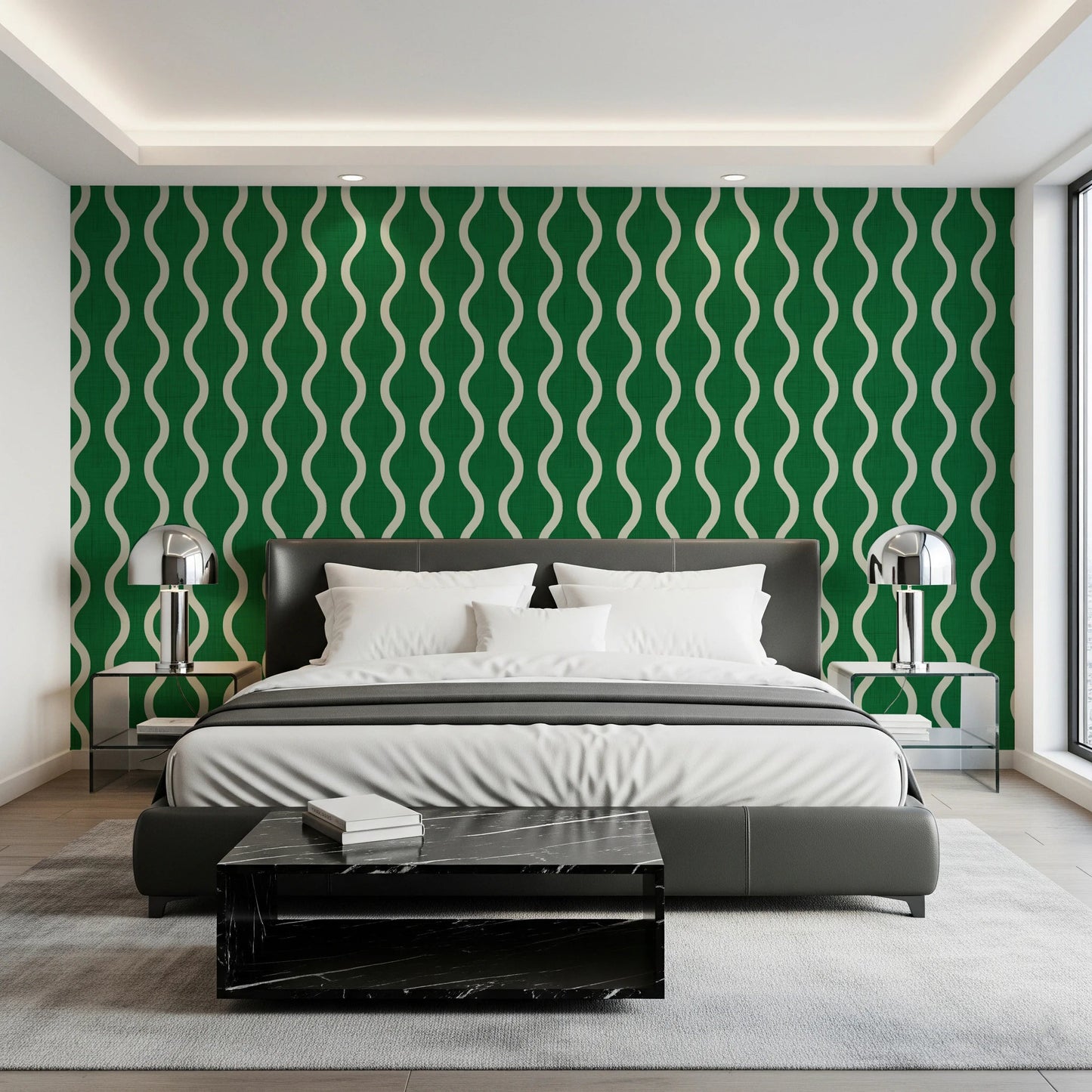 Cozy Scandi Folk Wavy Stripe Forest Green - Craft Stripe Wallpaper⁠