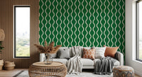Cozy Scandi Folk Wavy Stripe Forest Green - Craft Stripe Wallpaper⁠