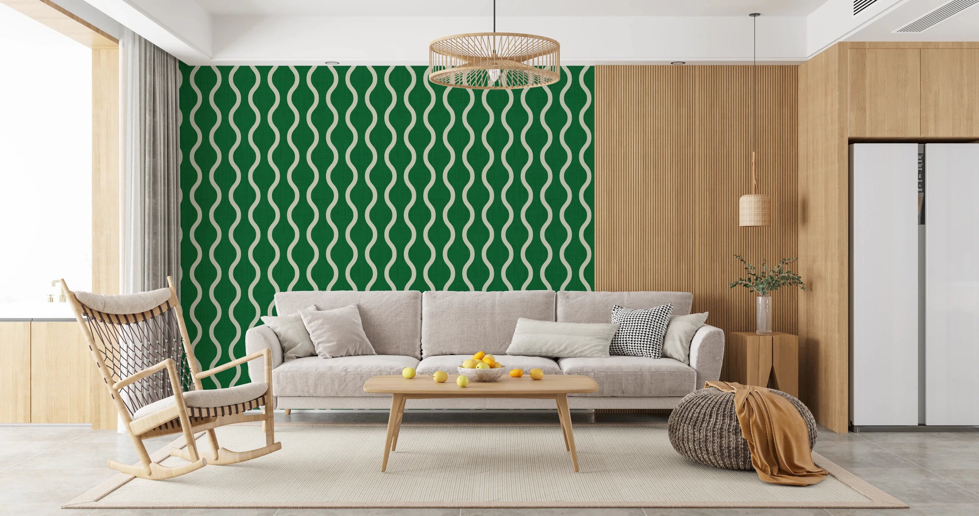 Cozy Scandi Folk Wavy Stripe Forest Green - Craft Stripe Wallpaper⁠