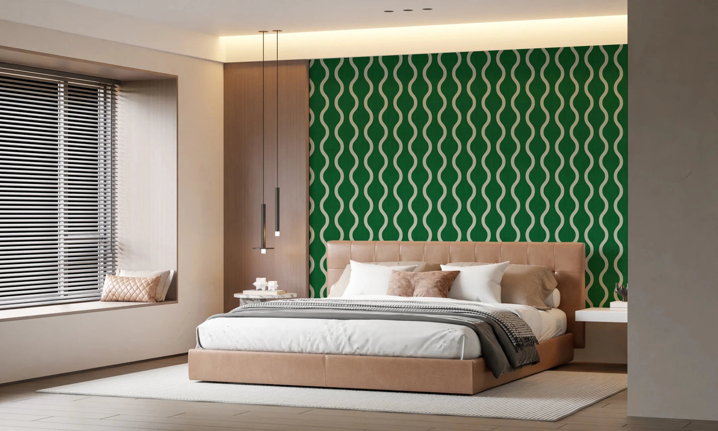 Cozy Scandi Folk Wavy Stripe Forest Green - Craft Stripe Wallpaper⁠