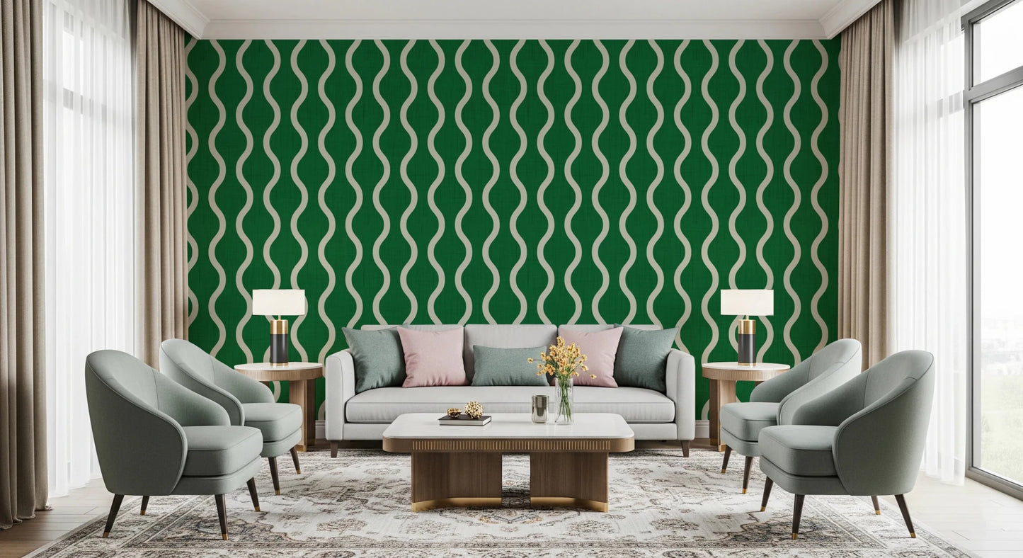 Cozy Scandi Folk Wavy Stripe Forest Green - Craft Stripe Wallpaper⁠