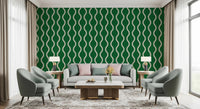 Cozy Scandi Folk Wavy Stripe Forest Green - Craft Stripe Wallpaper⁠