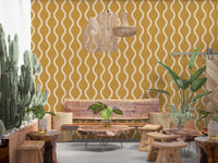 Cozy Scandi Folk Wavy Stripe Honey Mustard - Craft Stripe Wallpaper⁠