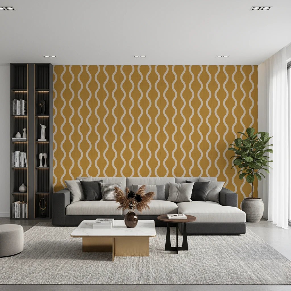 Cozy Scandi Folk Wavy Stripe Honey Mustard - Craft Stripe Wallpaper⁠