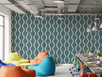 Cozy Scandi Folk Wavy Stripe Nordic Blue Grey - Craft Stripe Wallpaper⁠
