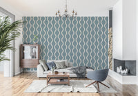 Cozy Scandi Folk Wavy Stripe Nordic Blue Grey - Craft Stripe Wallpaper⁠