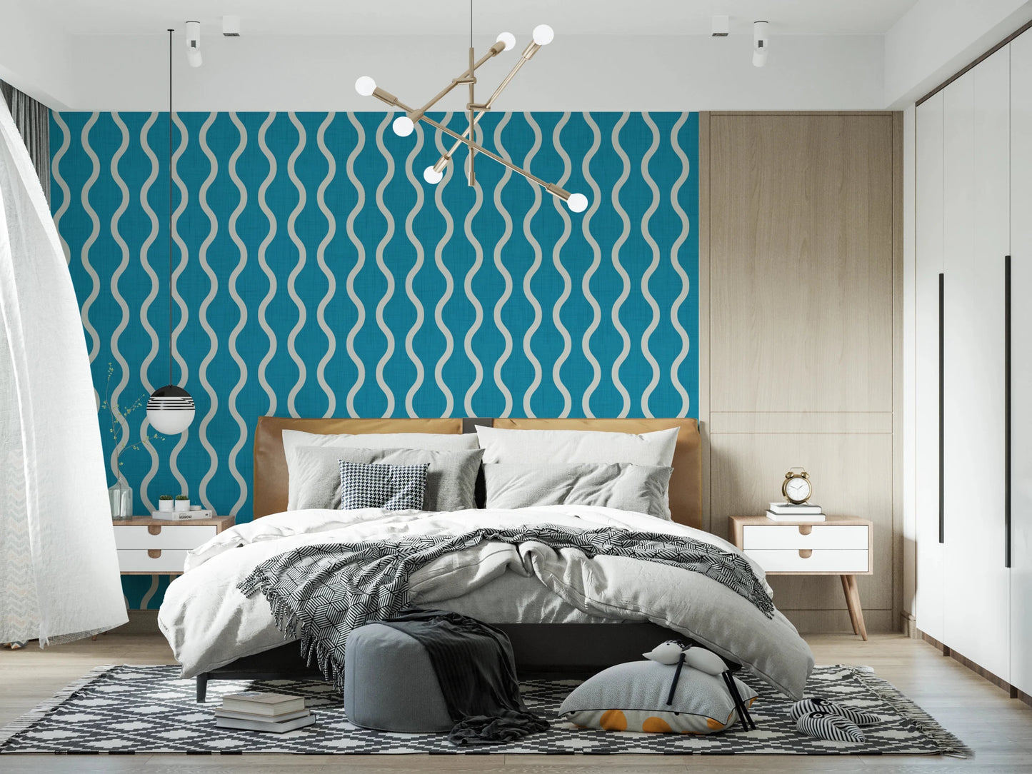 Cozy Scandi Folk Wavy Stripe Nordic Teal - Craft Stripe Wallpaper⁠