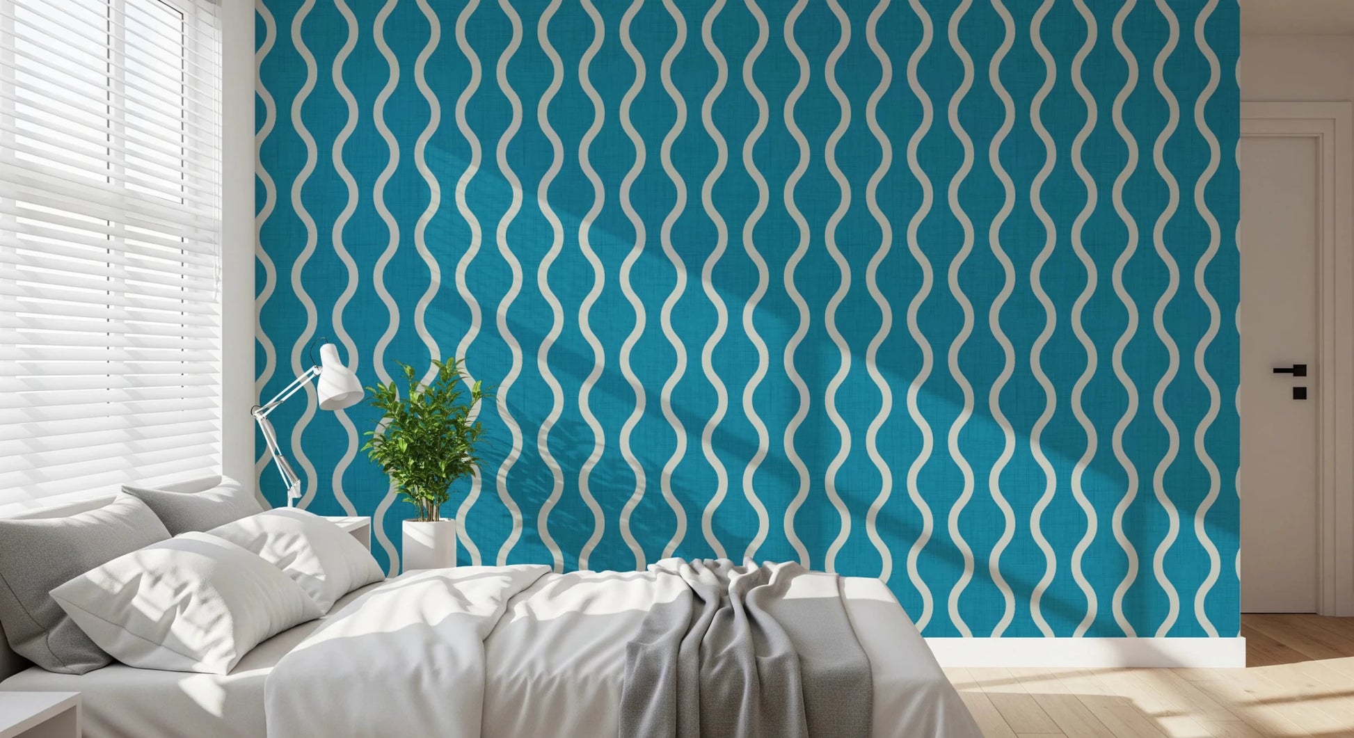 Cozy Scandi Folk Wavy Stripe Nordic Teal - Craft Stripe Wallpaper⁠