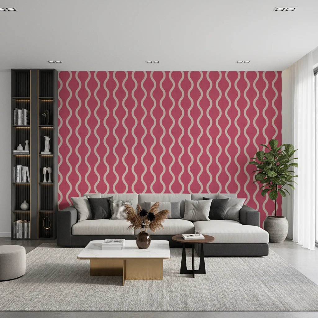 Cozy Scandi Folk Wavy Stripe Rose Clay - Craft Stripe Wallpaper⁠