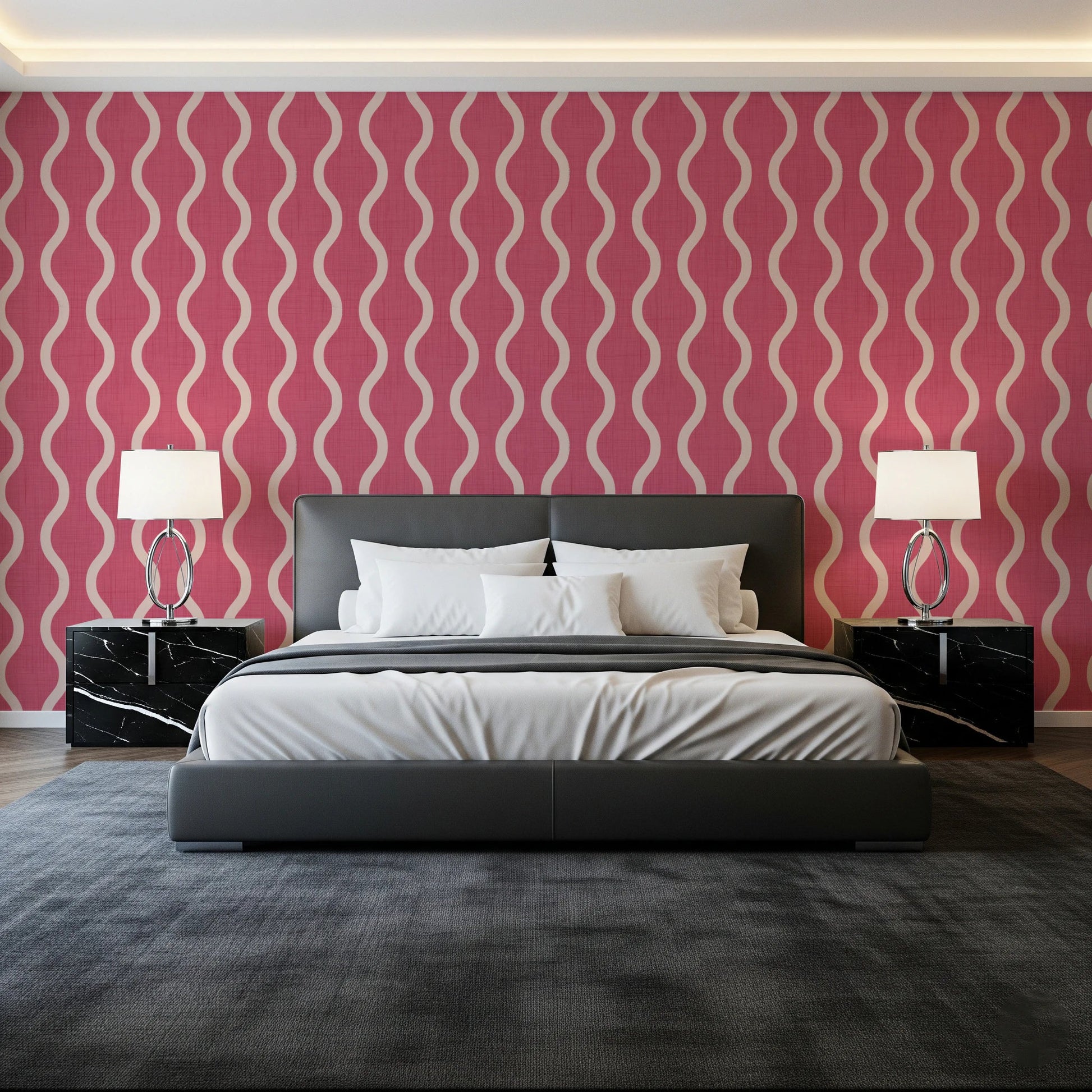 Cozy Scandi Folk Wavy Stripe Rose Clay - Craft Stripe Wallpaper⁠