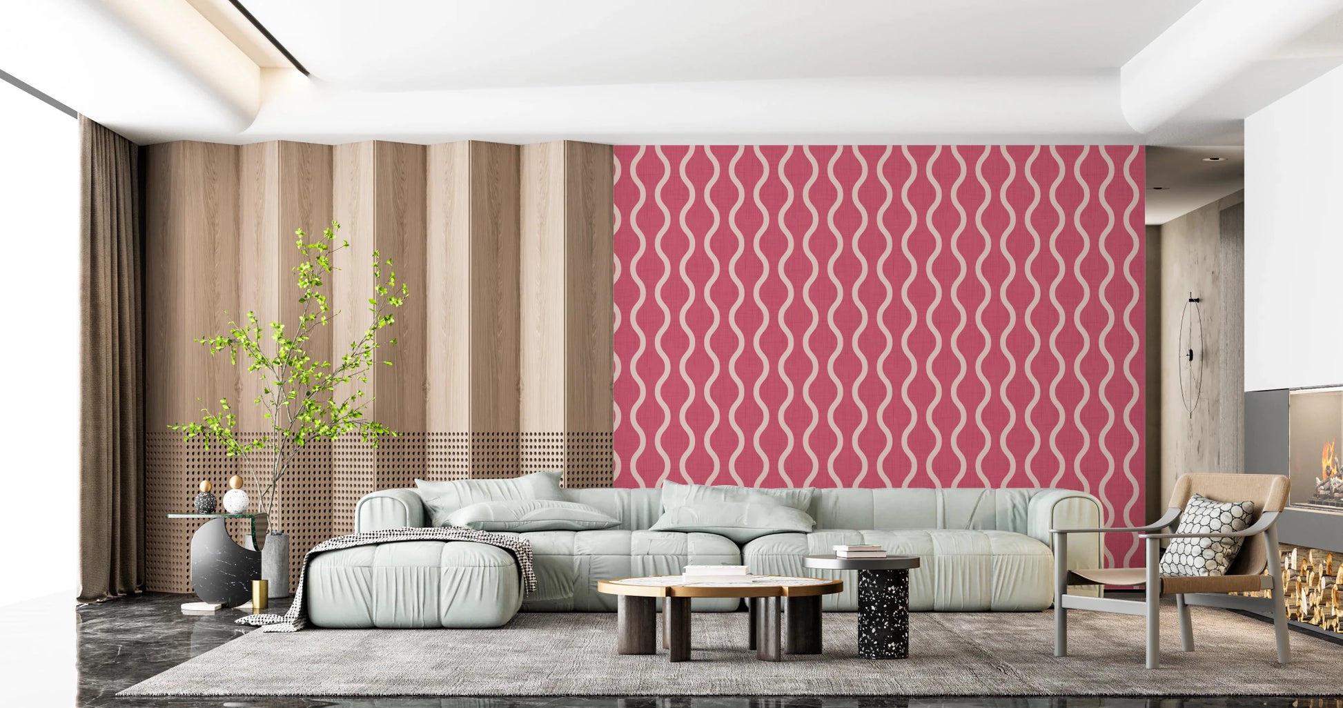 Cozy Scandi Folk Wavy Stripe Rose Clay - Craft Stripe Wallpaper⁠