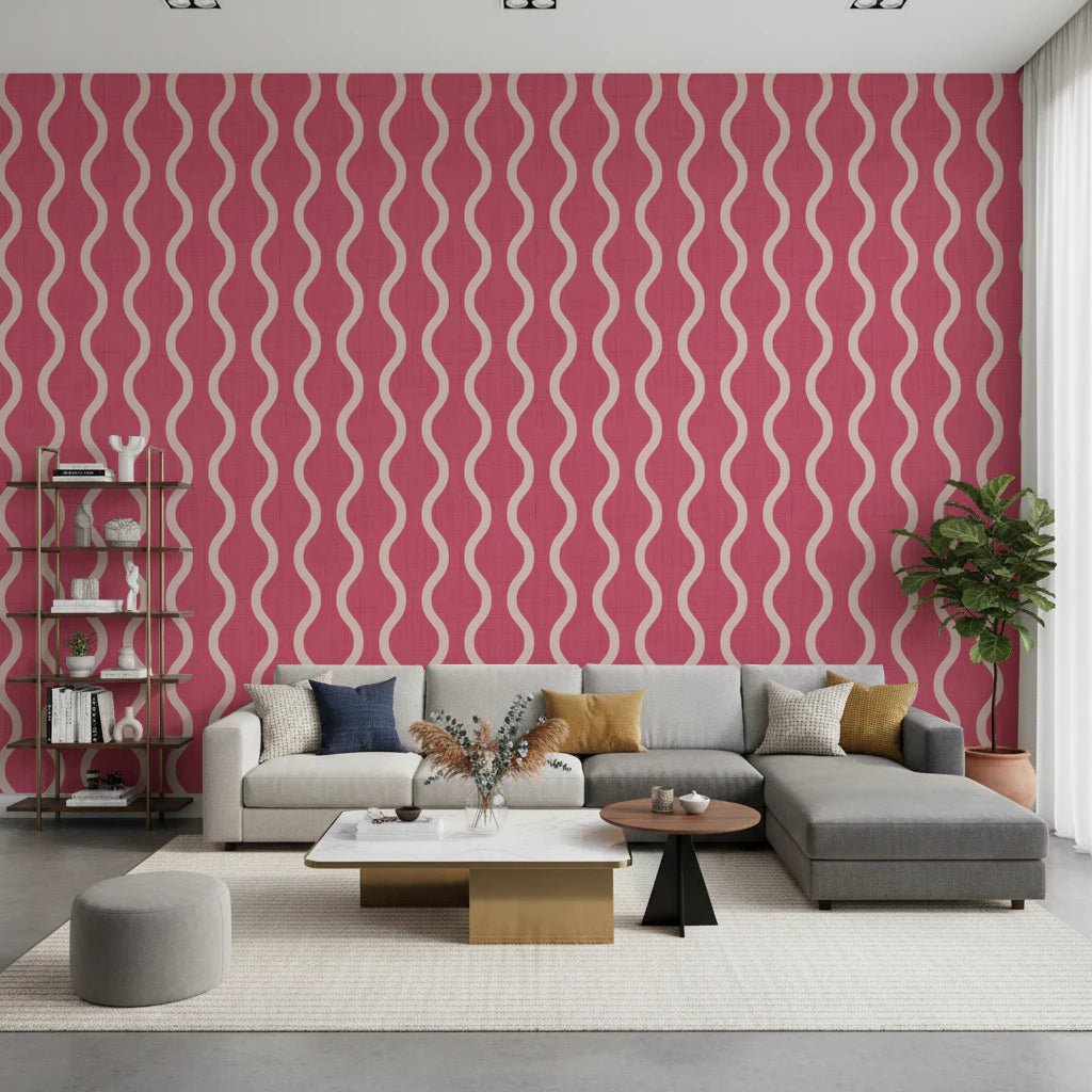 Cozy Scandi Folk Wavy Stripe Rose Clay - Craft Stripe Wallpaper⁠