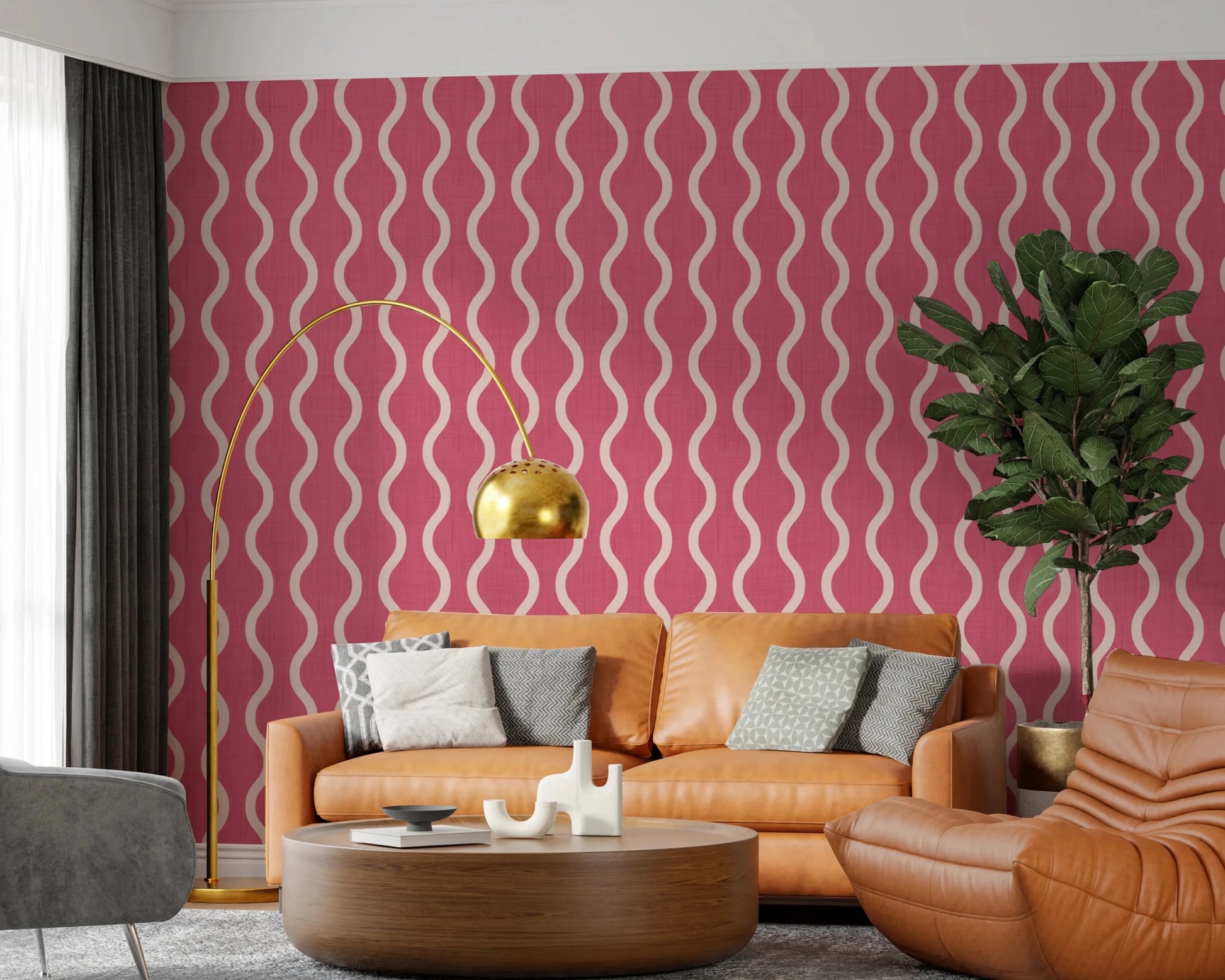 Cozy Scandi Folk Wavy Stripe Rose Clay - Craft Stripe Wallpaper⁠