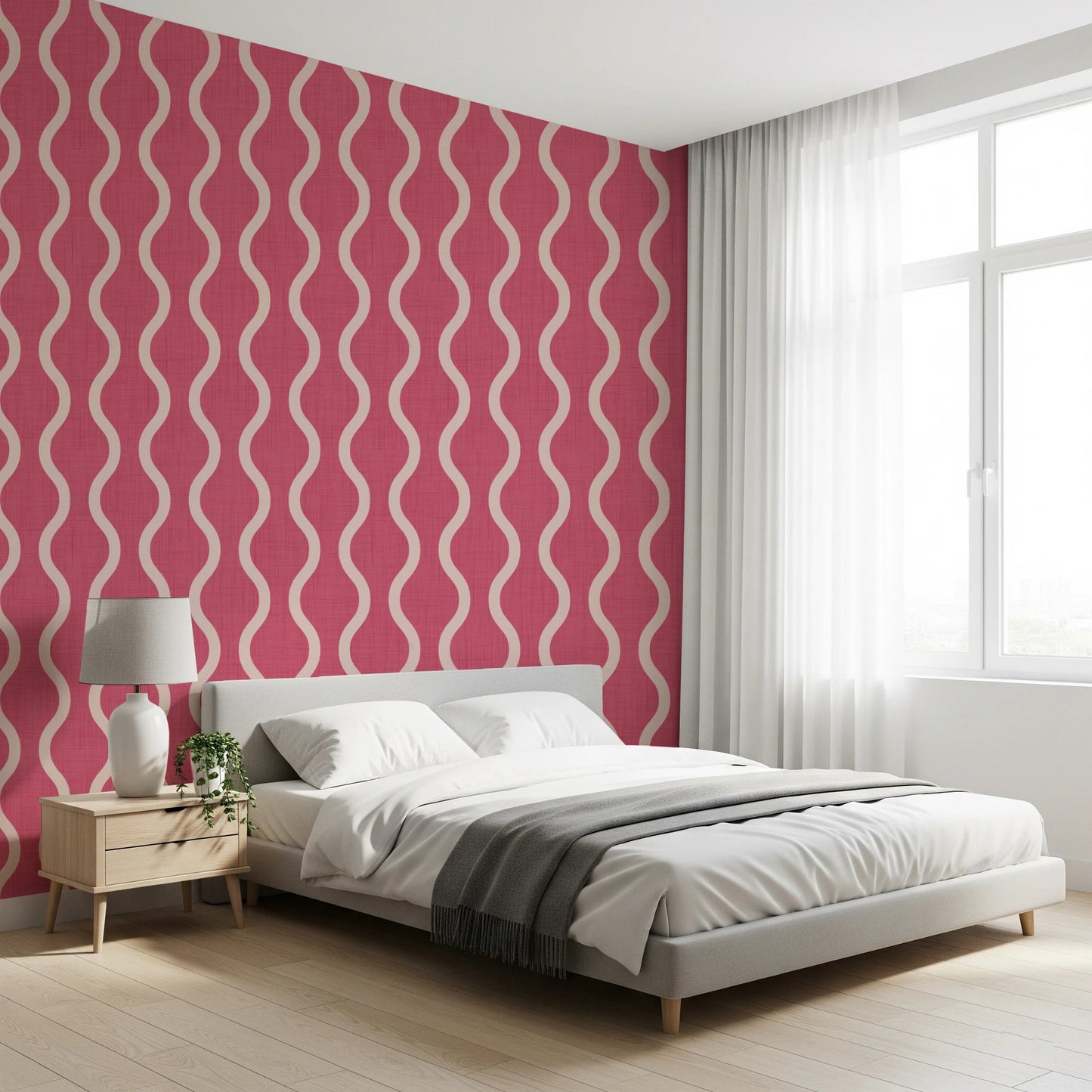 Cozy Scandi Folk Wavy Stripe Rose Clay - Craft Stripe Wallpaper⁠
