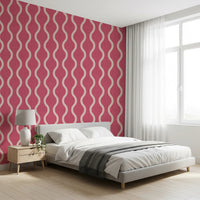Cozy Scandi Folk Wavy Stripe Rose Clay - Craft Stripe Wallpaper⁠