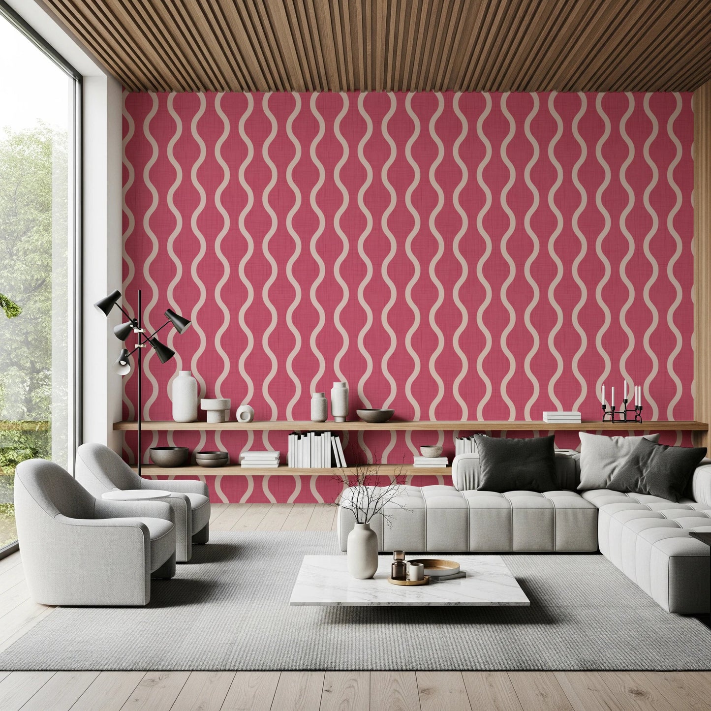 Cozy Scandi Folk Wavy Stripe Rose Clay - Craft Stripe Wallpaper⁠