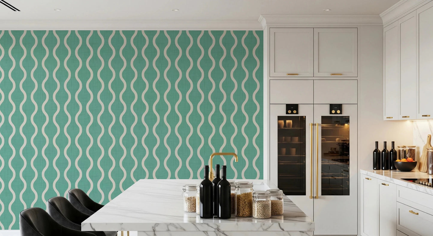 Cozy Scandi Folk Wavy Stripe Sage Mint - Craft Stripe Wallpaper⁠