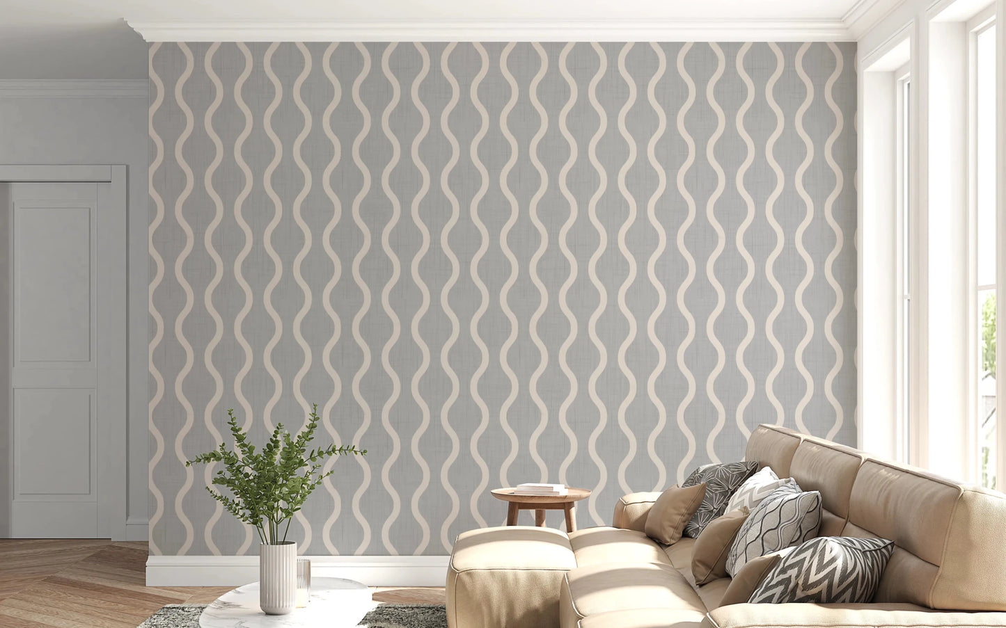 Cozy Scandi Folk Wavy Stripe Warm Linen - Craft Stripe Wallpaper⁠