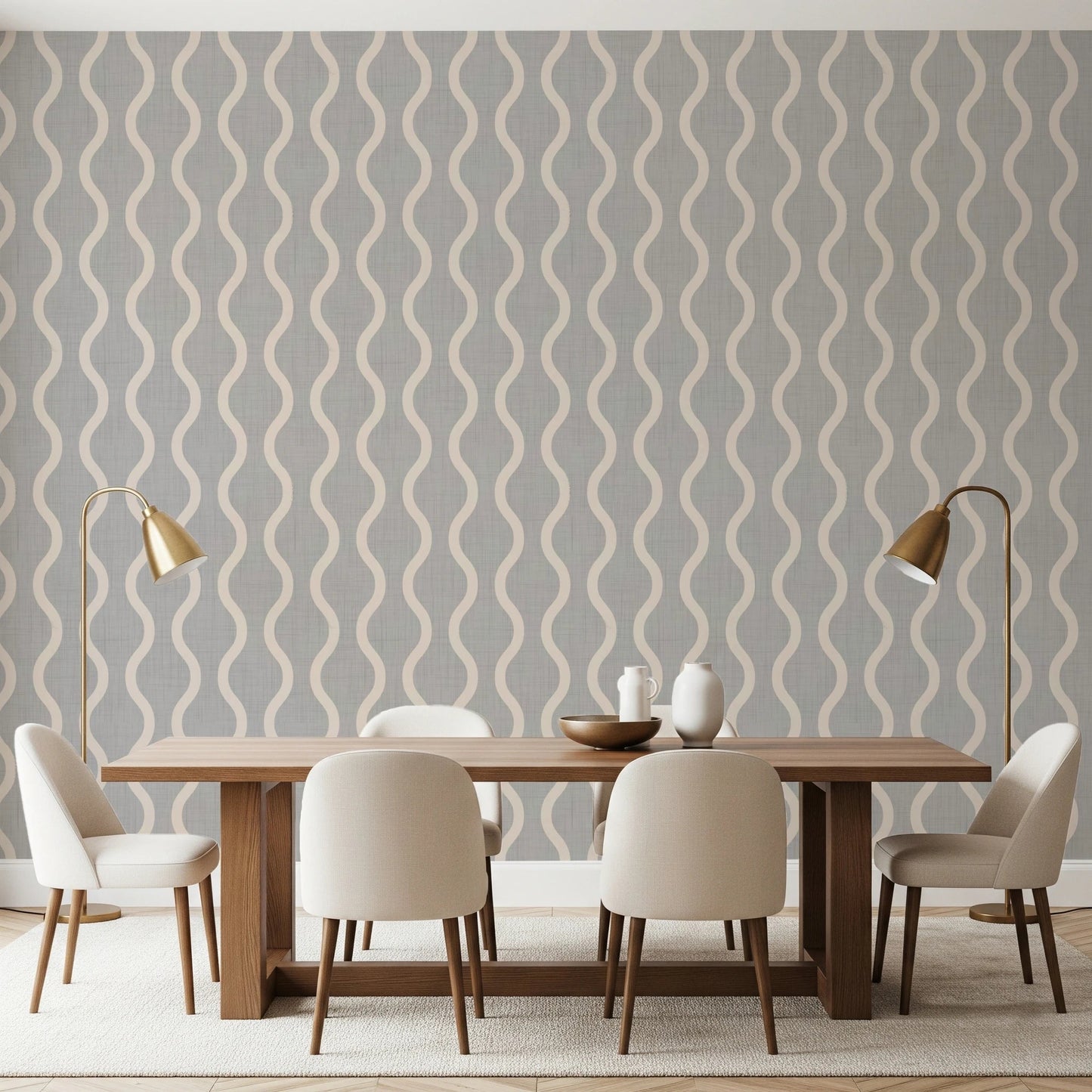 Cozy Scandi Folk Wavy Stripe Warm Linen - Craft Stripe Wallpaper⁠