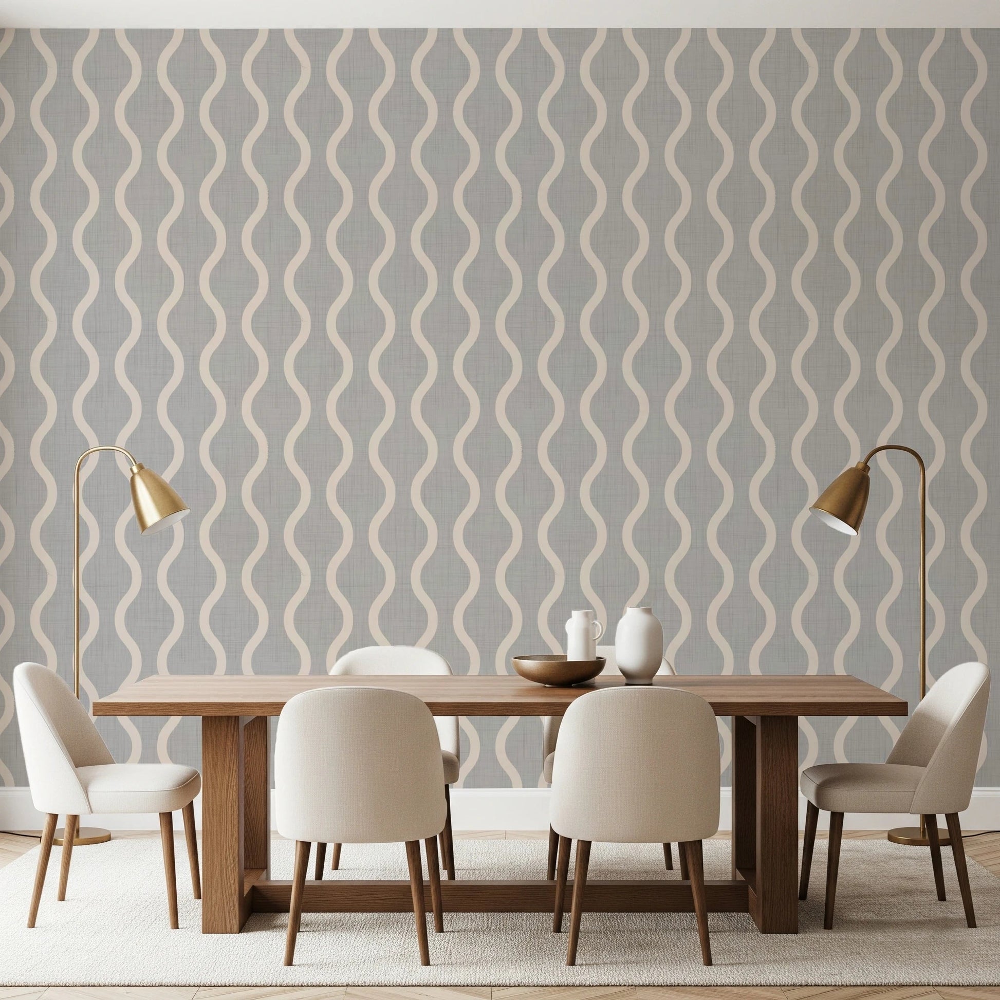 Cozy Scandi Folk Wavy Stripe Warm Linen - Craft Stripe Wallpaper⁠
